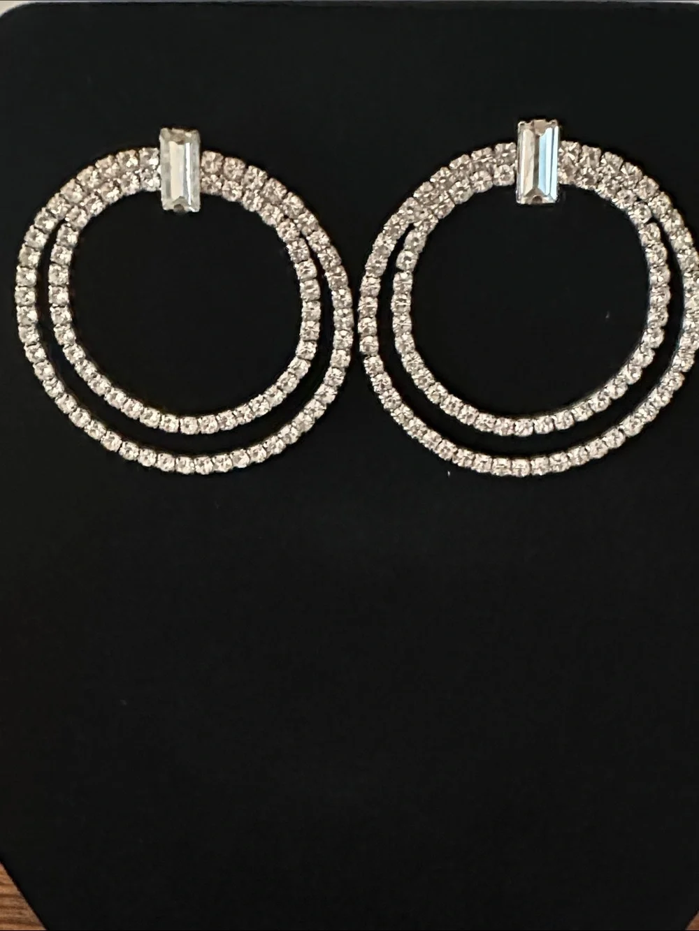 Sparkling Double Hoop Crystal Drop Earrings - Silver